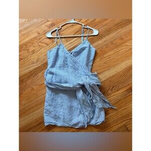 Reformation 100% Linen Striped Blue Wrap Tank Top Large